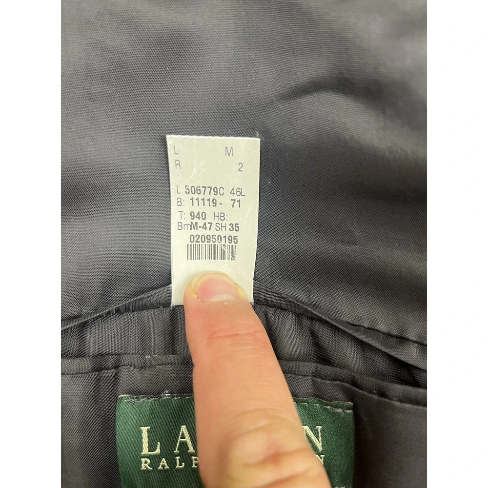 Lauren Ralph Lauren Men's Blazer 46L Charcoal Gray Chalk Stripe Sport Coat‎